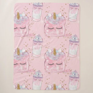 Kawaii Eenhoorn Toast & Milkshake – Pastel Sherpa Deken