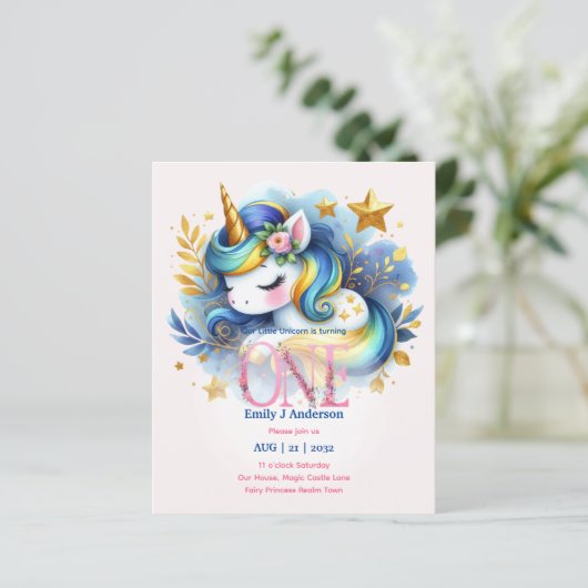 Kawaii Eenhoring 1e Verjaardag Sprookjesachtige Ve (Staand voorkant)