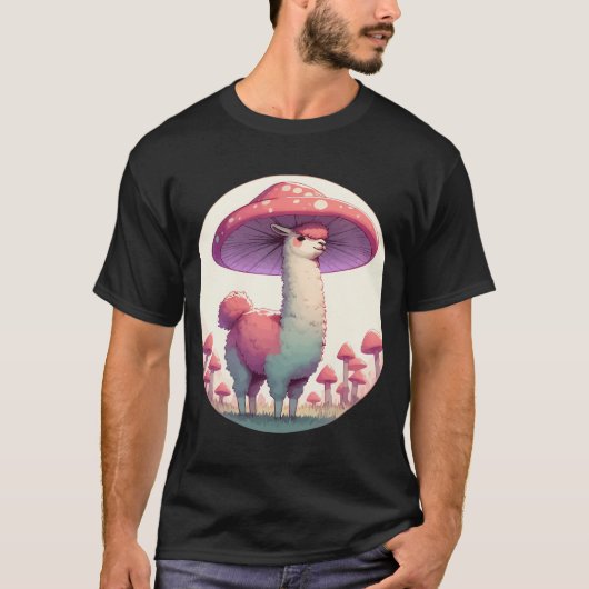 Kawaii eenvoudige lachende lama in Mushroom Pet T-shirt (Voorkant)
