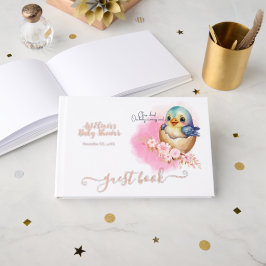 Kawaii Egg Bird Elegant Floral Baby shower Folie Gastenboek