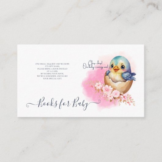 Kawaii Egg Bird Elegante Bloemen Baby shower Boeke Informatiekaartje (Voorkant)