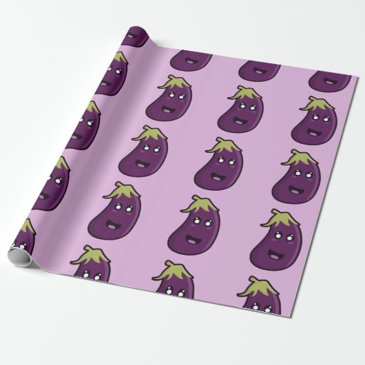 Kawaii eggplant cadeaupapier (Uitgerold)