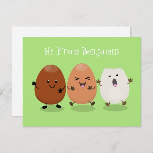Kawaii eggs funny cartoon briefkaart (Voorkant / Achterkant)