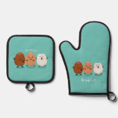 Kawaii eggs funny cartoon ovenwant & pannenlap set (Voorkant)