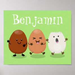 Kawaii eggs funny cartoon poster