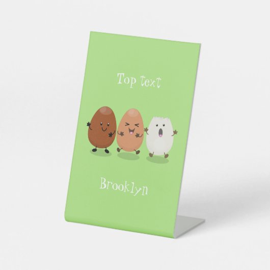 Kawaii eggs funny cartoon reclamebord met voetstuk (Voorkant)