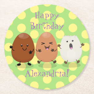 Kawaii eggs funny cartoon ronde kartonnen onderzetter