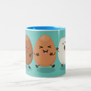 Kawaii eggs funny cartoon tweekleurige koffiemok