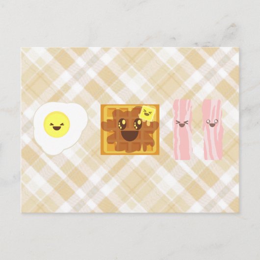 kawaii eggs waffle bacle breakfast briefkaart (Voorkant)