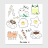 Kawaii eieren en koffie sticker (Vel)