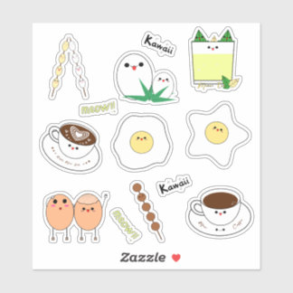 Kawaii eieren en koffie sticker
