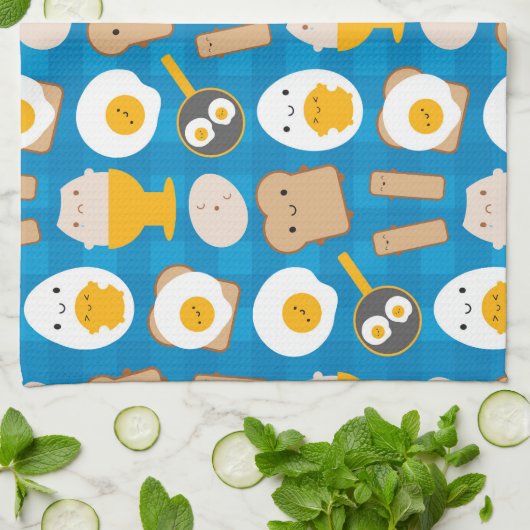 Kawaii-eieren voor ontbijt theedoek (Gevouwen)