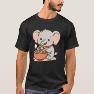 Kawaii Elephant Eating Ramen - Schattigee noedelsc T-shirt
