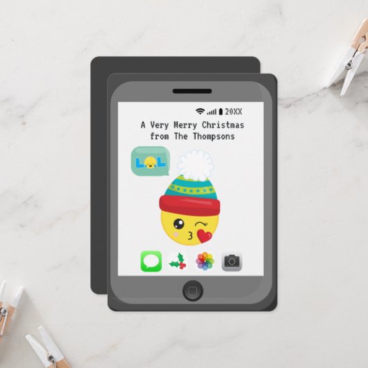 Kawaii Emoji themed Merry-kerstgroetings Kaart (Voorkant / Achterkant in situ)