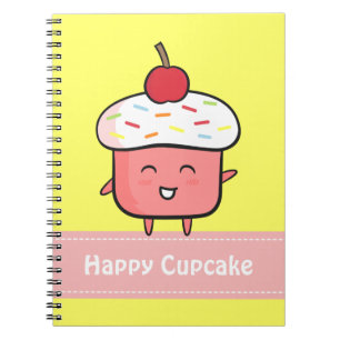 Kawaii en gelukkige roze cupcake met kers notitieboek