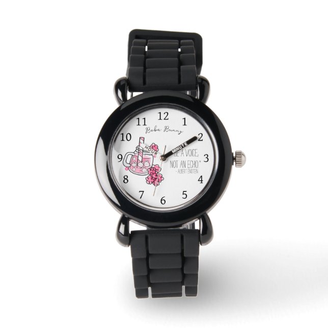 Kawaii en Leuke Boba Bunny Speak Up Horloge (Voorkant)
