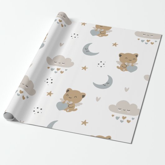 Kawaii engelkatten en wolken (1) cadeaupapier (Uitgerold)
