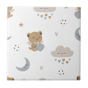 Kawaii engelkatten en wolken (1) tegeltje