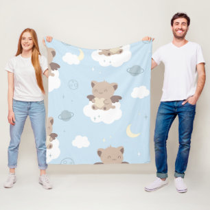 Kawaii engelkatten op wolken patroon fleece deken