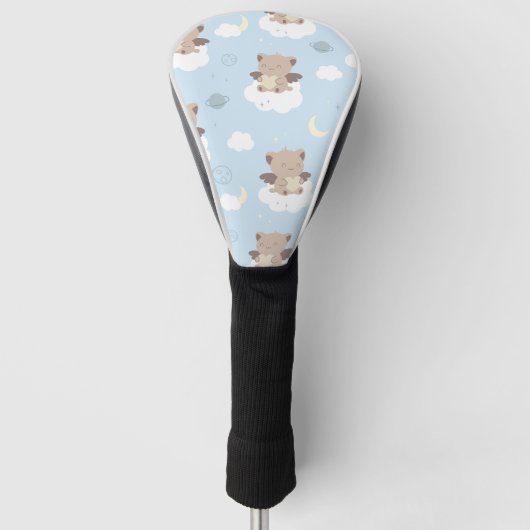 Kawaii engelkatten op wolken patroon golfheadcover (Voorkant)