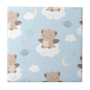 Kawaii engelkatten op wolken patroon tegeltje