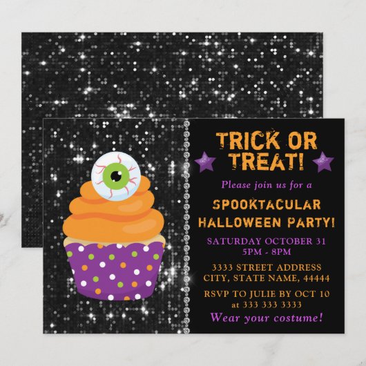 Kawaii Eyeball Halloween Cupcake Party Kaart (Voorkant / Achterkant)