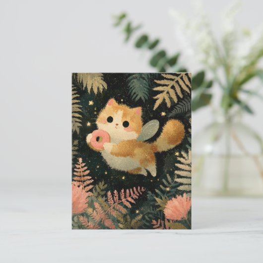 Kawaii Fairy Cat met Donut Briefkaart (Staand voorkant)