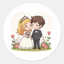 Kawaii Fairy Tale Wedding – Chibi Paar Ronde Sticker
