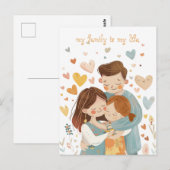 Kawaii Familie van Drie Briefkaart (Voorkant / Achterkant)