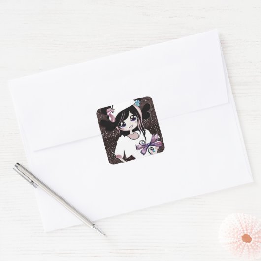 Kawaii Fancy Verjaardagsmeisje Vierkante Sticker (Envelop)
