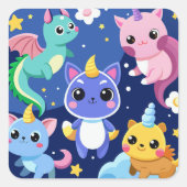 Kawaii Fantasy Creatures Vierkante Sticker (Voorkant)