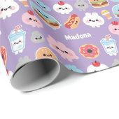 Kawaii Fast Food Burger Donut Pattern Cadeaupapier (Rol Hoek)