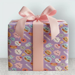 Kawaii Fast Food Burger Donut Pattern Cadeaupapier