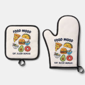 Kawaii Fast Food Mood Patterns Ovenwant & Pannenlap Set (Voorkant)