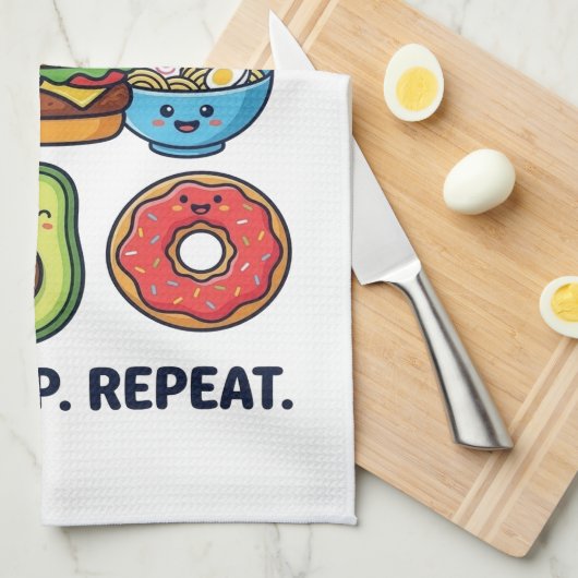 Kawaii Fast Food Mood Patterns Theedoek (Quarter Fold)