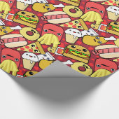 Kawaii Fast Food Patterned Red Cadeaupapier (Hoek)