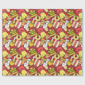 Kawaii Fast Food Patterned Red Cadeaupapier (Vlak)