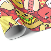 Kawaii Fast Food Patterned Red Cadeaupapier (Rol Hoek)