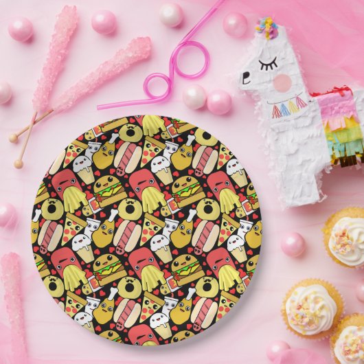 Kawaii Fast Foodie Characters Pattern Papieren Bordje (Feest)