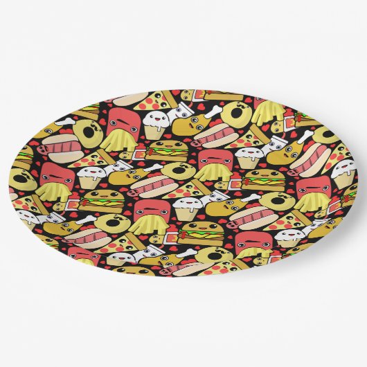 Kawaii Fast Foodie Characters Pattern Papieren Bordje (Gekanteld)