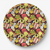 Kawaii Fast Foodie Characters Pattern Papieren Bordje (Voorkant)