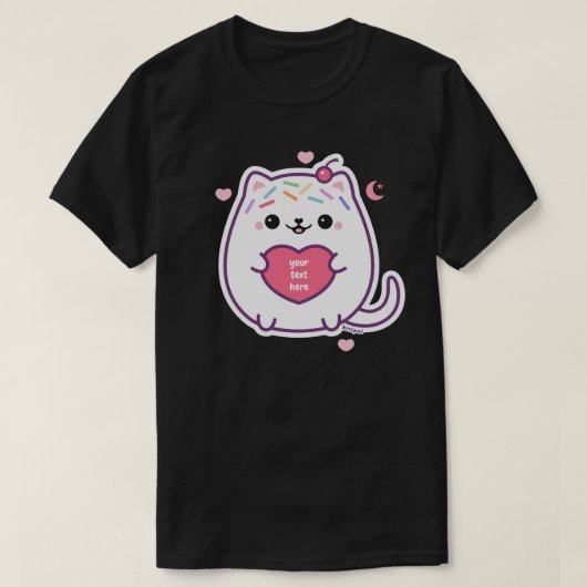 Kawaii Fat Kitty Cat met hart T-shirt (Design voorkant)