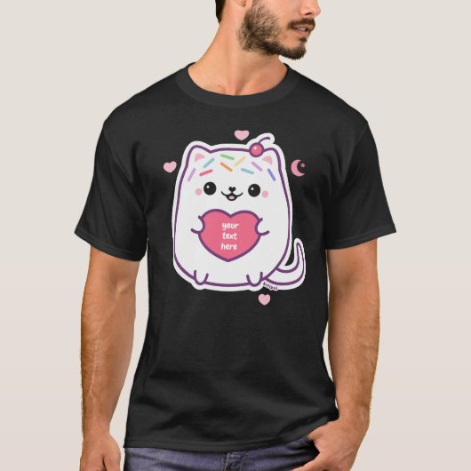 Kawaii Fat Kitty Cat met hart T-shirt (Voorkant)