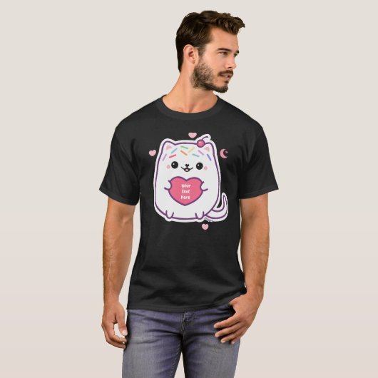 Kawaii Fat Kitty Cat met hart T-shirt (Voorkant volledig)