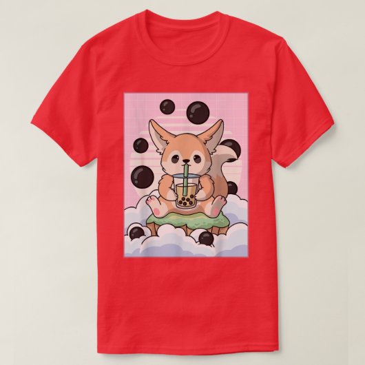 Kawaii Fennec Fox Bubble Boba Milk Tea Japans T-shirt (Design voorkant)