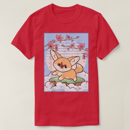 Kawaii Fennec Fox Cherry Blossom Japans Aestheti T-shirt (Design voorkant)