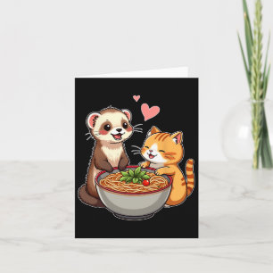 Kawaii Ferret en Cat Eating Ramen Schattige Japans Kaart