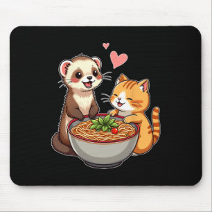 Kawaii Ferret en Cat Eating Ramen Schattige Japans Muismat