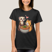 Kawaii Ferret en Cat Eating Ramen Schattige Japans T-shirt (Voorkant)