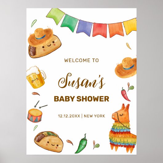 Kawaii Fiesta Taco Bout Een Baby shower Welkom Poster (Voorkant)